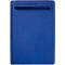 Blue plastic clipboard with a clip on the top and a side clip.