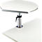 A white, semi-circular desk attachment with height adjustment, attached to a white desk.