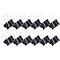 Close-up of black binder clips with silver handles on a white background.