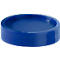 Blue, circular plastic container with a recessed surface.