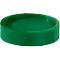 Green, round plastic lid with a raised edge and smooth surface.