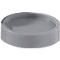 Grey, round plastic saucer.