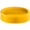 Yellow, round, shallow bowl with a smooth surface.