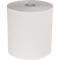 Rouleau de papier cylindrique, blanc, avec une partie en plastique au milieu.