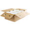 Boîte en carton contenant des rouleaux de papier blancs. La boîte est ouverte et les rouleaux sont bien rangés à l'intérieur.