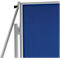 Close-up of a pinboard. Metal frame, blue surface, silver supports.