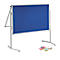 Large blue pinboard whiteboard on a white stand, accessories.