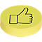 Yellow, round sticky notes, stack with a thumbs-up symbol.