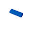 Blue, rectangular object lying diagonally on a white background.