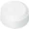 White, round object with slightly rounded edges, resembling a pill or a small container.