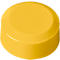 Yellow, round button, slightly raised, with a smooth, shiny edge.