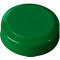 Green, round button with raised center.