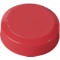 Red, round button with slightly rounded edges. Flat top, smooth.