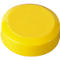 Yellow, round button, raised with rounded edges.