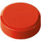 Round, orange button with a slightly raised surface.