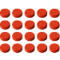 Close-up of twenty red, round magnets on a white background.