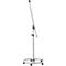 A white, rollable flipchart that is angled. The construction is silver with a black knob for adjustment.