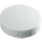 A white, round lid with a ribbed edge. The lid is slightly curved in the middle.