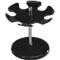A black pen holder with six circular recesses. A silver-colored rod rests on a round base.