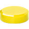 Yellow, round lid, glossy on the sides and matte on the top.