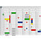 Monthly planner with colored markings, text fields, and the labels JAN-JUN and Offenbach, Ambiente, Domotex.