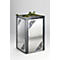 Square metal planter with plants on top, and diagonal ventilation slots.