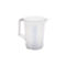 Clear measuring jug with handle and blue measuring scale. On a white background.