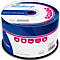A package of MediaRange CDs, white with blue and pink design. Inscription: CD-R 700MB, 80min, 52x speed.