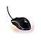 Schwarze Gaming-Maus mit RGB-Beleuchtung und geflochtenem Kabel vor weißem Hintergrund.