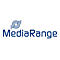 Blaues Firmenlogo von MediaRange auf weißem Hintergrund mit abstraktem Wellensymbol.