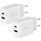 MediaRange Schnellladeadapter 25 W, Eurostecker, USB-A/USB-C, weiß