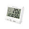 Weißes, digitales Medisana-Thermometer mit Display für Temperatur, Zeit und Luftfeuchtigkeit, sowie Smiley-Icon.