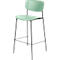 A high bar stool with a mint-colored seat and backrest. The frame is black.