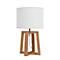 Lampe de table avec abat-jour blanc et socle en bois.
