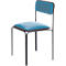 Stoel met blauwe zitting en rugleuning, zwart frame.