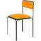 Chair with orange seat and back, black metal frame.