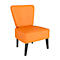 Oranje fauteuil, met grijze poten, tegen een witte achtergrond. De rug is versierd met knopen.