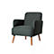 Gray armchair with wooden legs. Upholstery with armrests, on a light background.