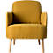 Mustard-colored armchair, rectangular shape, with light wooden legs.