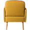 Mustard-colored armchair, photographed from behind, with light wooden legs.