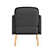Donkergrijze fauteuil met een licht houten frame. De fauteuil is van achteren gefotografeerd.