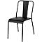 Chaise en métal noir, dossier droit, assise avec trous.