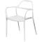 Un fauteuil blanc en plastique, autoportant sur fond neutre.