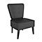 Fauteuil noir, trois boutons dans le dossier, quatre pieds en bois.