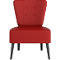 Fauteuil de cocktail rouge. La chaise a un dossier incurvé, quatre boutons et des pieds noirs.