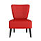Fauteuil en similicuir rouge avec cadre en bois noir, sur fond blanc.
