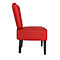 Chaise rouge avec dossier haut et pieds gris. Vue de côté.