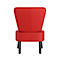 Fauteuil rouge, vue arrière, sur fond blanc. Le fauteuil a des pieds foncés.