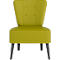 Fauteuil vert clair avec pieds gris. Le dossier a des boutons.