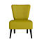 Fauteuil jaune avec pieds gris, sur fond blanc. Le dossier est orné de boutons.